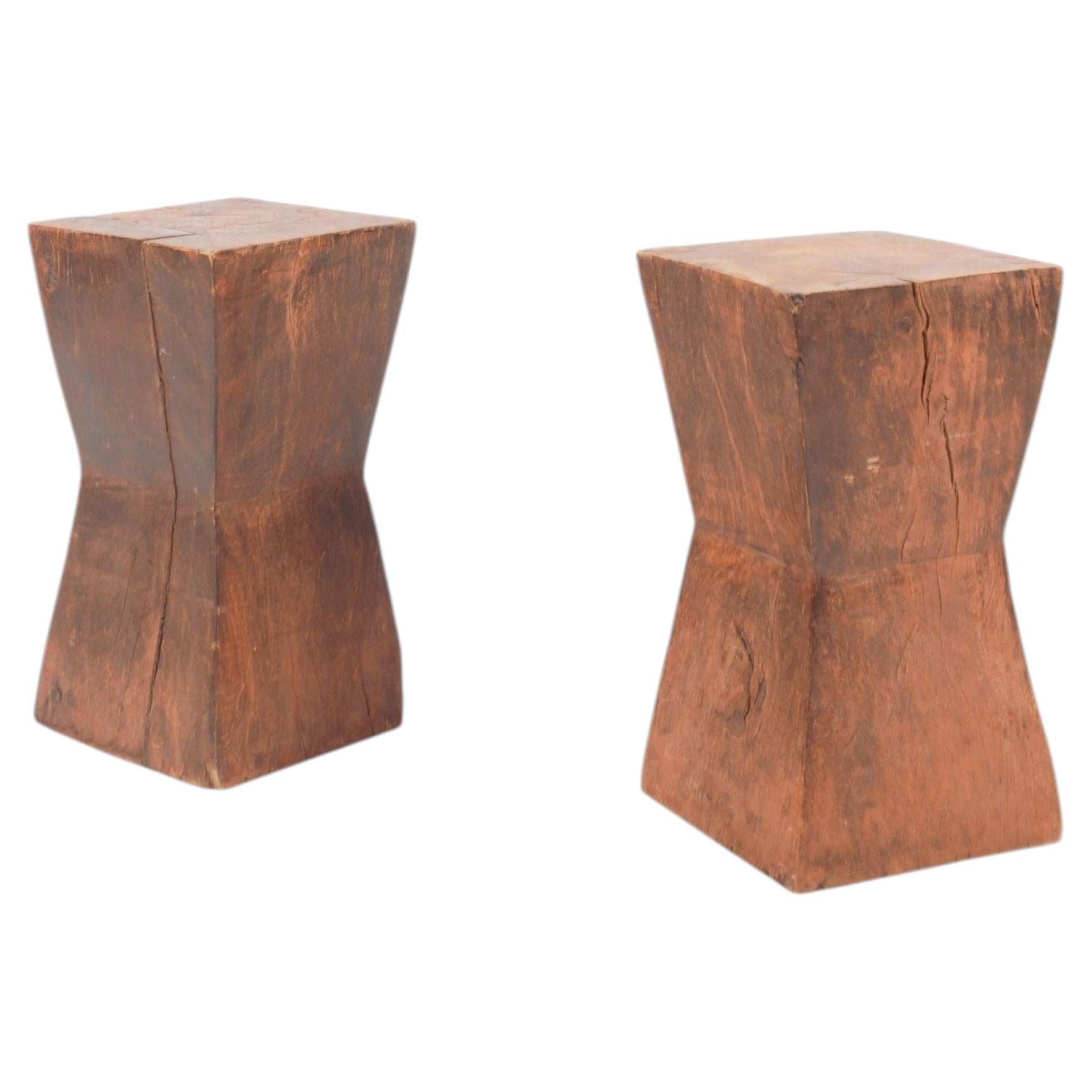French work in the style of Christian Liaigre, pair of wood side tables - 1950