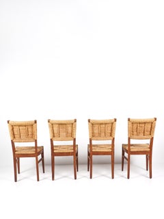 Adrien Audoux & Frida Minet Mid-century - Set of 4 chairs oak rope France 1950s