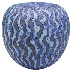 Blue In-Turned Rim Vessel by Award-Winning British Artist Peter Beard