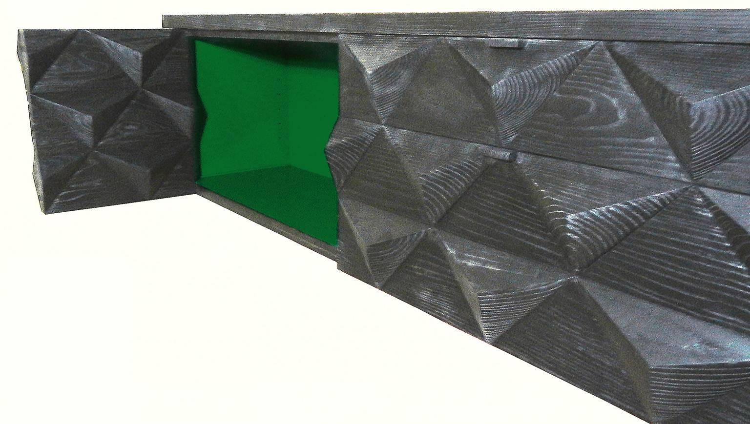Handgeschnitzte Diamantfront „Origami“ Buffet „Origami“ im Zustand „Hervorragend“ im Angebot in New York, NY