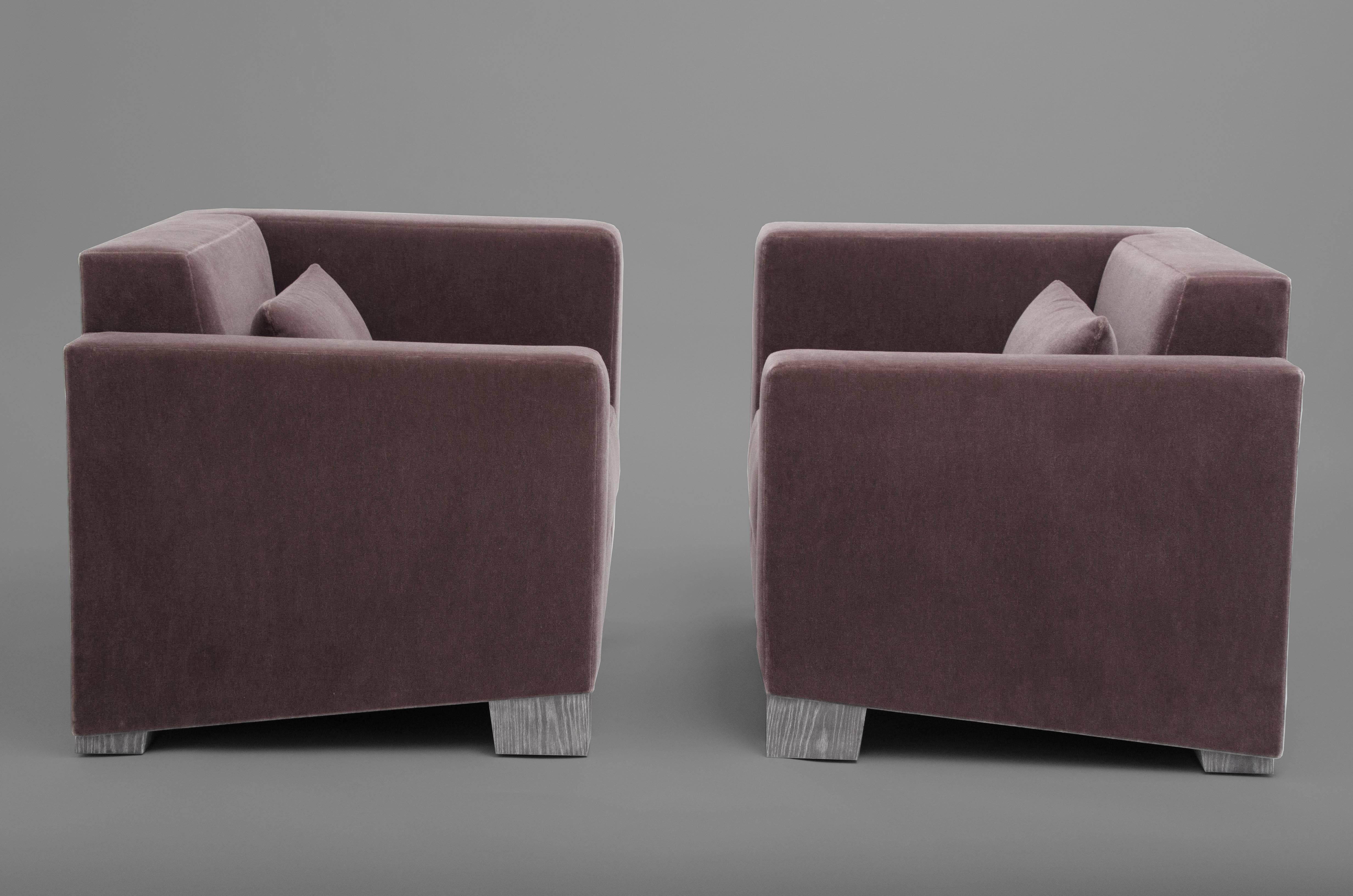 American Pair of Upholstered Mohair Club Chairs For Sale