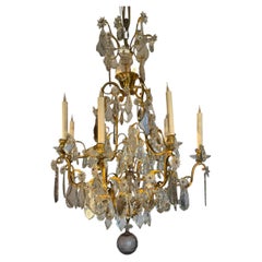 Louis XV Style Chandelier, Gilt Bronze and Crystal with Floral Ornaments
