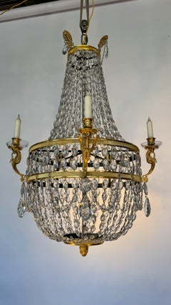 Empire Style Gilt Bronze and Cut Crystal Basket Chandelier "Lustre Montgolfière"