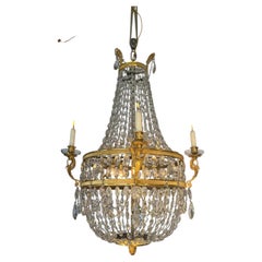 Empire Style Gilt Bronze and Cut Crystal Basket Chandelier "Lustre Montgolfière"