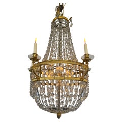 Empire Style Gilt Bronze and Cut Crystal Basket Chandelier "Lustre Montgolfière"