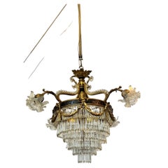 French Louis XVI Style Gilt Bronze and Cut Crystal Waterfall Chandelier