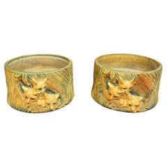 Pair Weller Pottery Woodcraft Line Baby Foxes Planters Arts and Crafts Period