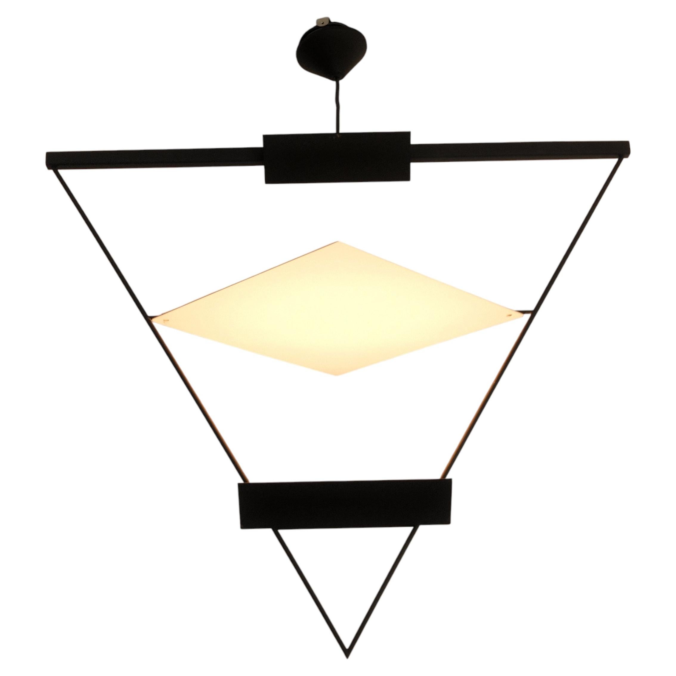 1980s Triangular Pendant Lamp by Mario Botta in Black Metal For Sale