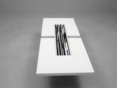 Postmodern Compar Coffee Table, White Lacquer with Genuine Murano Glass Inlay, I