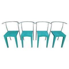 Set of 4 Kartell Dr. Glob Chairs by Philippe Starck, Turquoise and Aluminium, 19