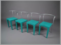 Set of 4 Kartell Dr. Glob Chairs by Philippe Starck, Turquoise and Aluminium, 19