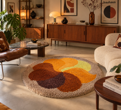 Vintage Desso High-Pile Round Rug – 1970s Abstract Design