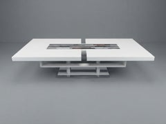 Postmodern Compar Coffee Table, White Lacquer with Genuine Murano Glass Inlay, I
