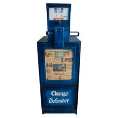 Vintage American Chicago Defender Newspaper Vending Machine, Blue Industrial Ame