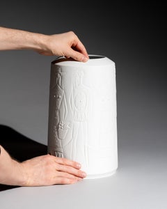 Cuno Fischer Figural Relief Bisque Porcelain Vase for Hutschenreuther, 1969