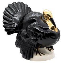 Goebel Black and Gold Porcelain Turkey Sculpture, West Germany, circa 1970s