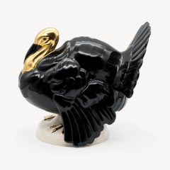 Goebel Black and Gold Porcelain Turkey Sculpture, West Germany, circa 1970s