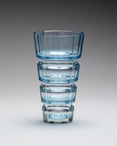 Moser Aquamarine Hand-Cut Crystal Glass Vase, Late 20th Century
