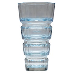 Moser Aquamarine Hand-Cut Crystal Glass Vase, Late 20th Century