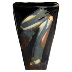 Postmodern Hand-Painted Ceramic Vase Signed Albert, 1991