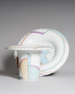 Jarrón y cuenco de porcelana «New Wave» de Rosenthal Century, diseñados por Wirkkala y Hafner, década de los 80