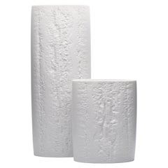 Martin Freyer White Bisque Porcelain Relief Vase Pair for Rosenthal