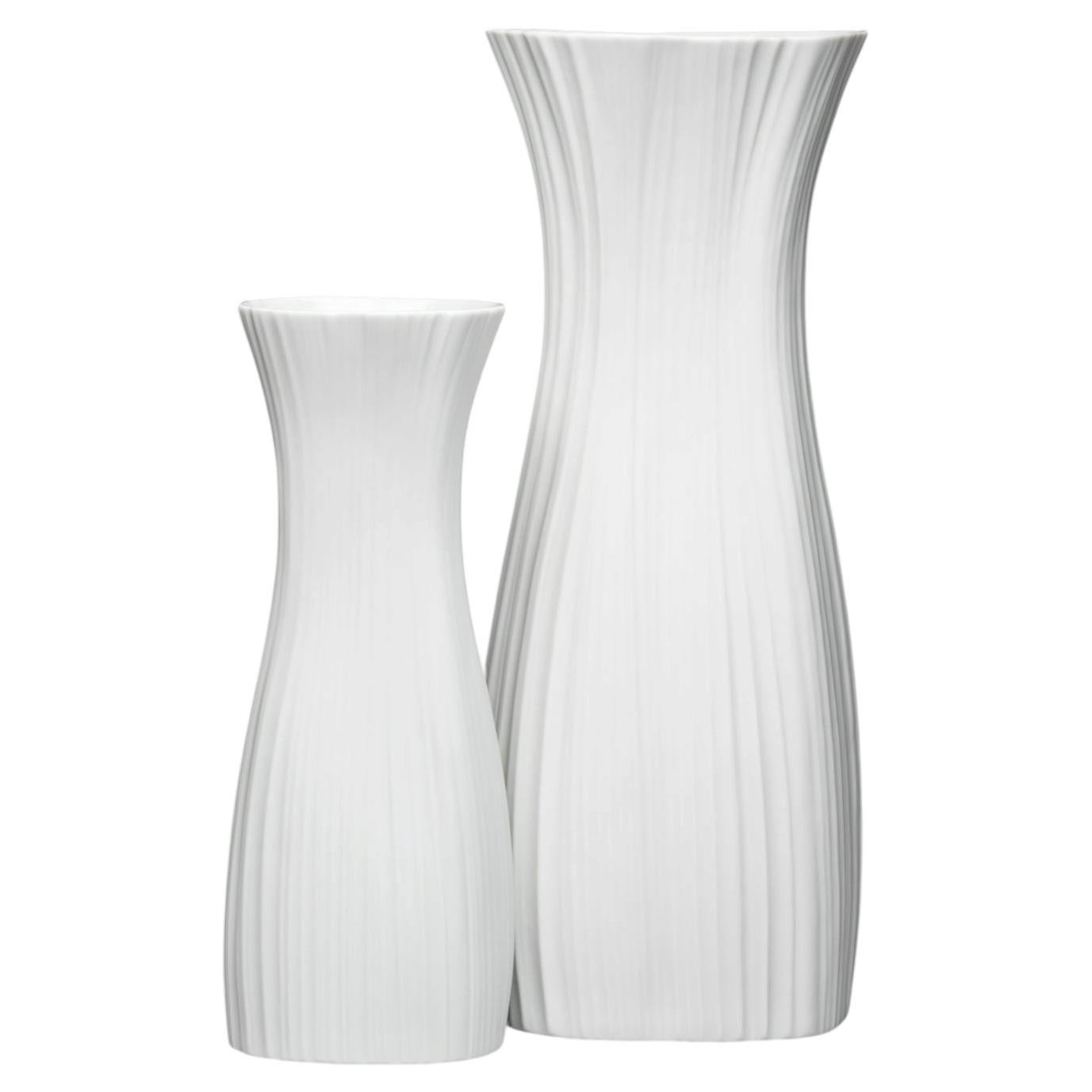 Juego de dos jarrones de porcelana «Plissée White Bisque» de Martin Freyer para Rosenthal, Alemania