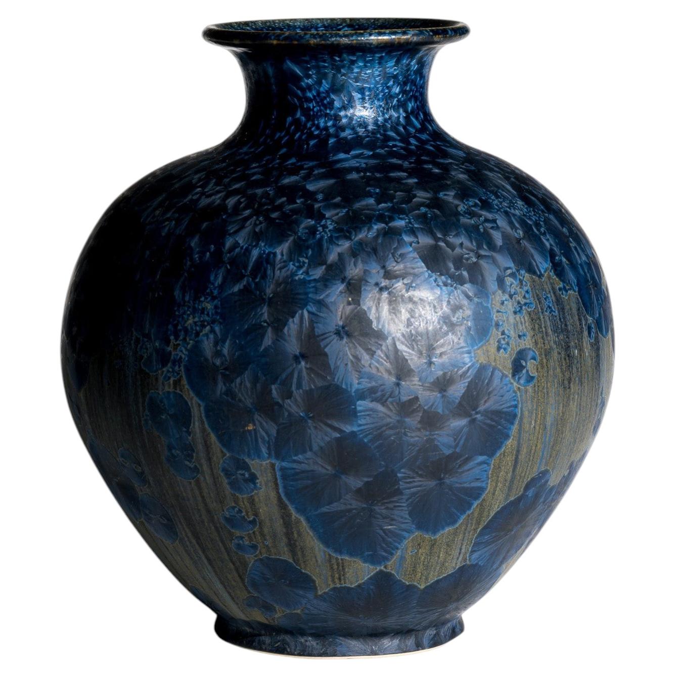 Albert Kiessling Blue Crystalline Glaze Ceramic Vase, Germany, circa 1960 For Sale