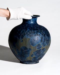 Vase en céramique à glaçure bleue cristalline d'Albert Kiessling, Allemagne, vers 1960