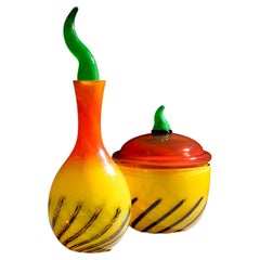 Carafe en verre soufflé à la main « Kontiki » et coffret avec couvercle, par Nanny Still, Rosenthal, 1993
