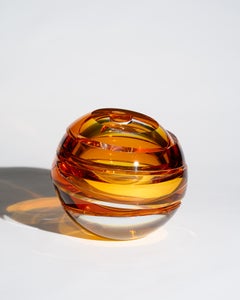 Large Rosenthal Creative Center Blockglas Amber Art Glass Globe Vase, 2012