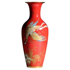 Rosenthal Art Deco Chinoiserie Red & Gold Porcelain Vase with Crane, 1938