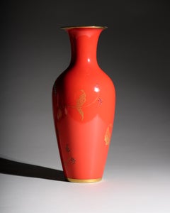 Rosenthal Art Deco Chinoiserie Red & Gold Porcelain Vase with Crane, 1938