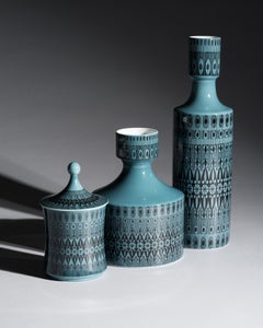 Theo Baumann Rosenthal: Set aus türkisfarbener Porzellanvase und Schatulle mit Deckel, 1964–1965