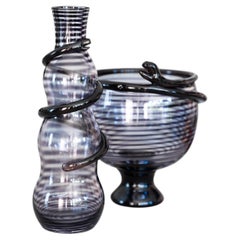 Kosta Boda Cleopatra Purple Glass Carafe-Vase and Bowl by Ulrica Hydman-Vallien