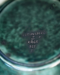 Wilhelm Kåge Argenta Green Stoneware and Silver Footed Bowl, Gustavsberg, 1949