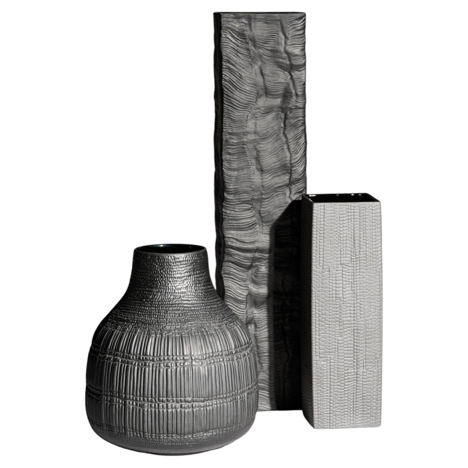 Rosenthal Black Porcelain Vase Trio, Martin Freyer and Elsa Fischer-Treyden For Sale
