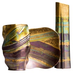 Rosenthal Eosin Vase & Bowl Trio, Johan van Loon, Helmut Drexler, Germany, 1990s