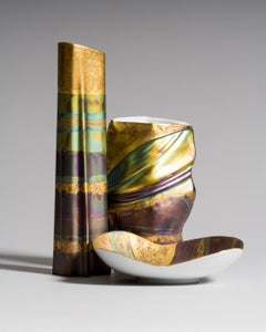Rosenthal Eosin Vase & Bowl Trio, Johan van Loon, Helmut Drexler, Germany, 1990s