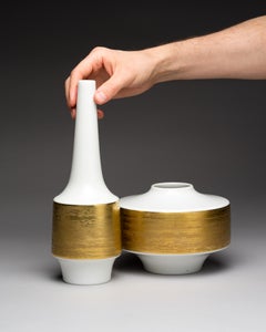 Heinrich Selb White and Gold Porcelain Vase Pair, Germany, 1960s