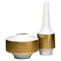 Heinrich Selb White and Gold Porcelain Vase Pair, Germany, 1960s