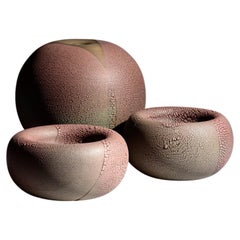 Mario Enke Terracotta Studio Pottery Vase and Bowl Trio, Germany, 1980s