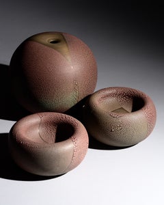 Mario Enke Terracotta Studio Pottery Vase and Bowl Trio, Germany, 1980s