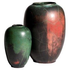 Paul Dresler Grootenburg Copper Reduction Ceramic Vase Pair, Germany, 1950s