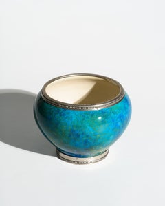 Paul Milet Sevres Art Deco Blue Ceramic Vase with Metal Mounts, 1920s