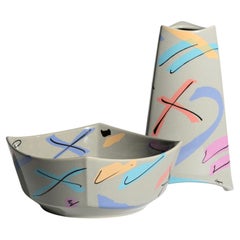 Dorothy Hafner Flash Grey Porcelain Vase and Bowl Set for Rosenthal, 1980s