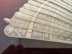 19th-Century Chinese Export Carved Ivory & Bone Fan in White Frame