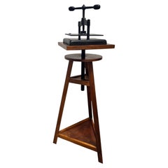 Antique Cast Iron Book Press on Workshop Tripod Stand - H165cm