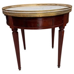 Louis XVI Style Mahogany & Marble Bouillotte Table with Leather Slides