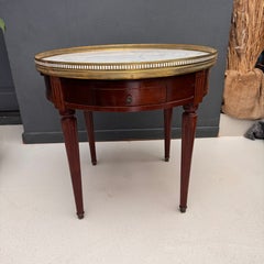 Louis XVI Style Mahogany & Marble Bouillotte Table with Leather Slides